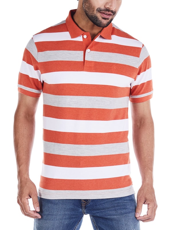 Clay Striped Polo Neck T-Shirt